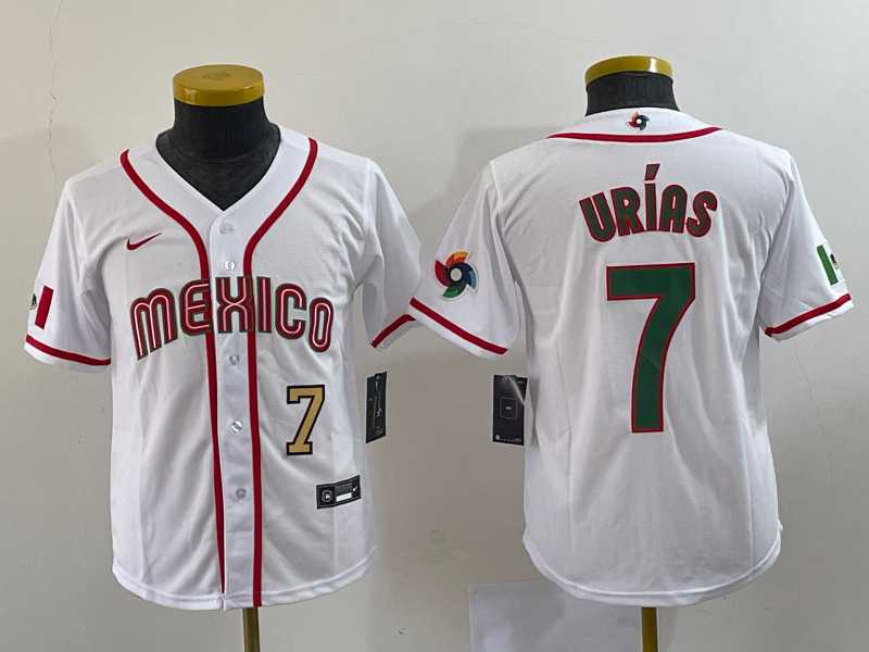 Youth Mexico Baseball #7 Julio Urias Number 2023 Red World Baseball Classic Stitched Jersey1->2023 world baseball classic->MLB Jersey